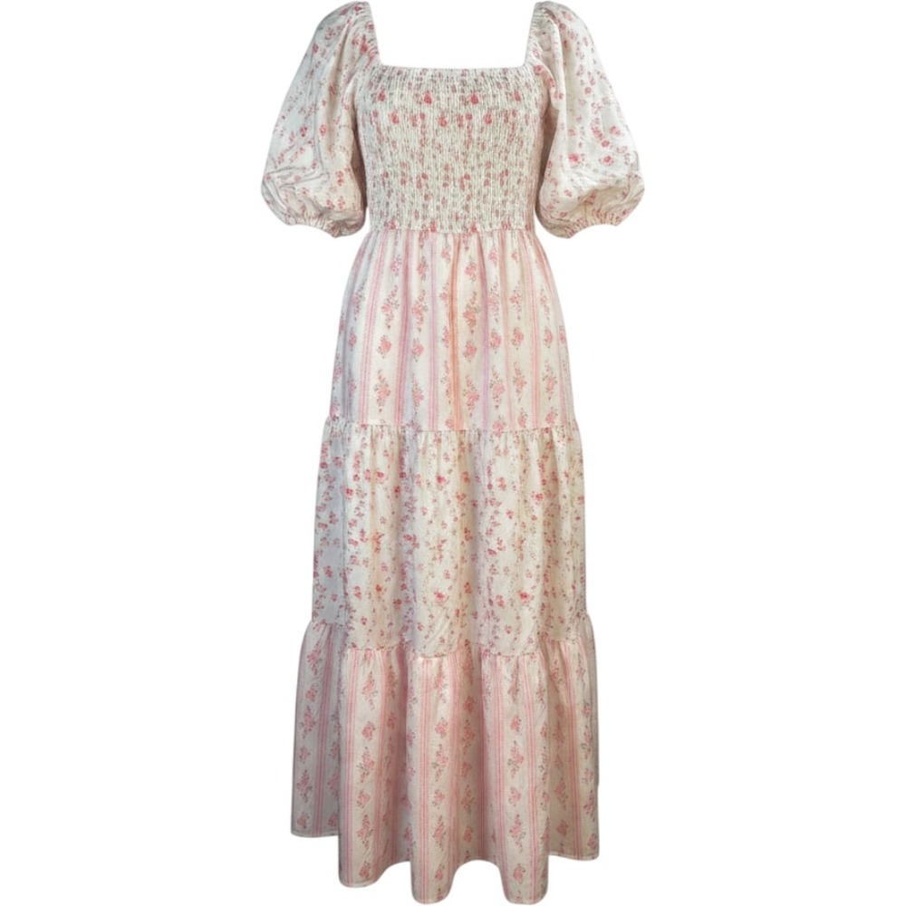 Unbranded Floral Smocked Maxi Dress Womens Medium Shabby‎ Chic Cottage Coquette